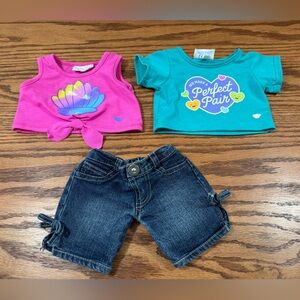 BUILD A BEAR BABW Denim Shorts Heart Shirt Tank Top Clothing Lot of 3